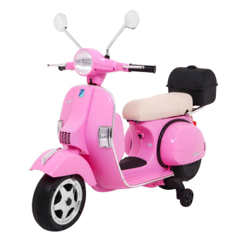 Skuter Vespa elektryczny dla dzieci Różowy + Kółka pomocnicze + Audio + Ekoskóra + EVA + Wolny Start